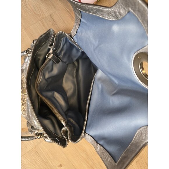 Coach Ltd Ed Hamptons Metallic Flap LG Carryall Tote Bag Satchel Silver RARE EUC - Picture 15 of 16